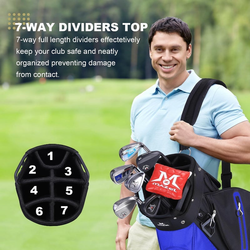MAZEL Golf Cart Bag with 7-Way Full Length Dividers Top and 9 Pockets,Lightweight Golf Club Bag for Men & Women - Image 3